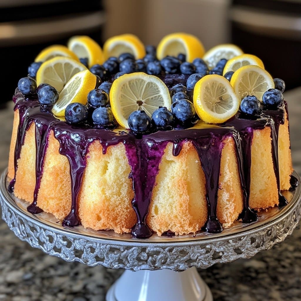 Pastel de Chiffon de Limón con Glaseado de Arándano