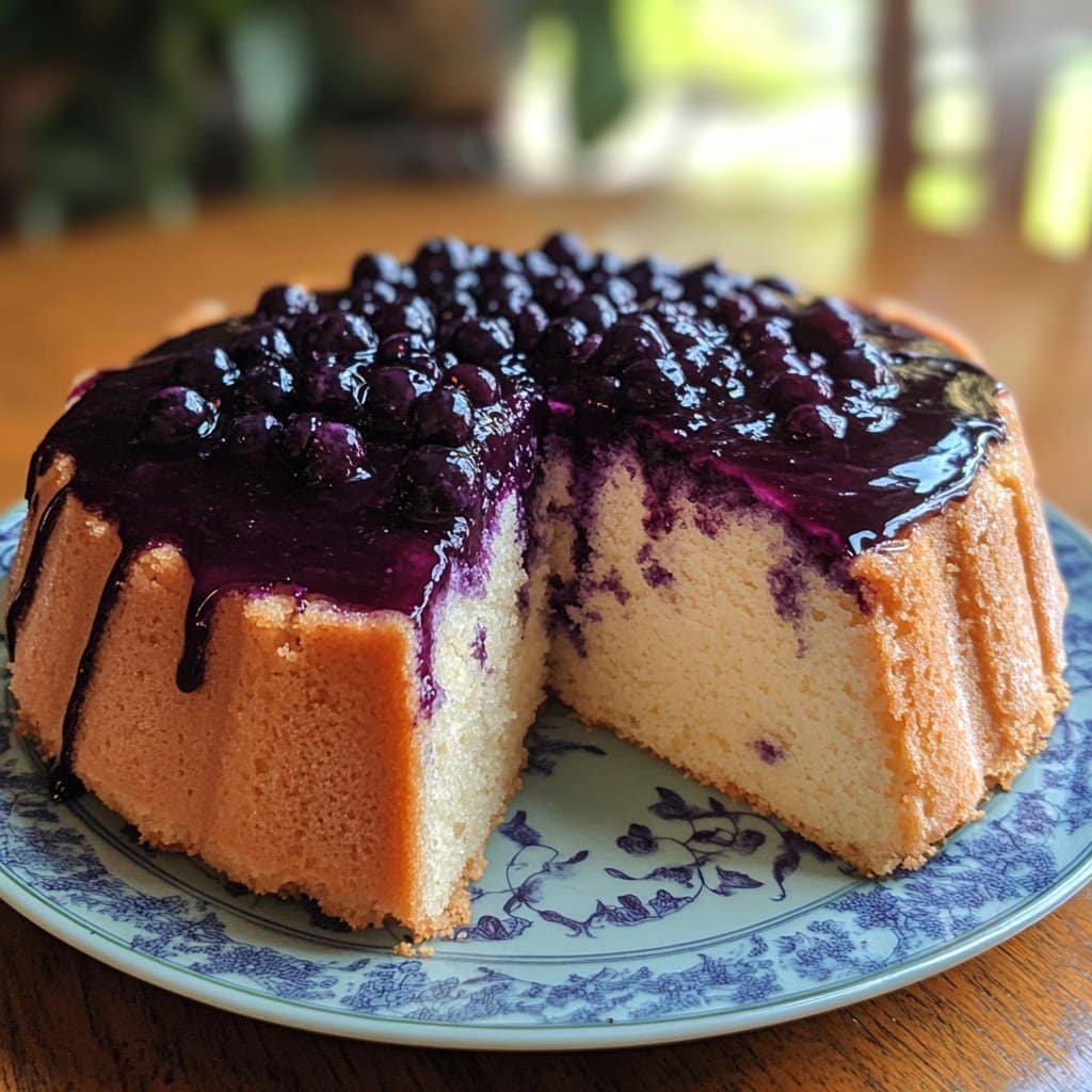 Pastel de Chiffon de Limón con Glaseado de Arándano