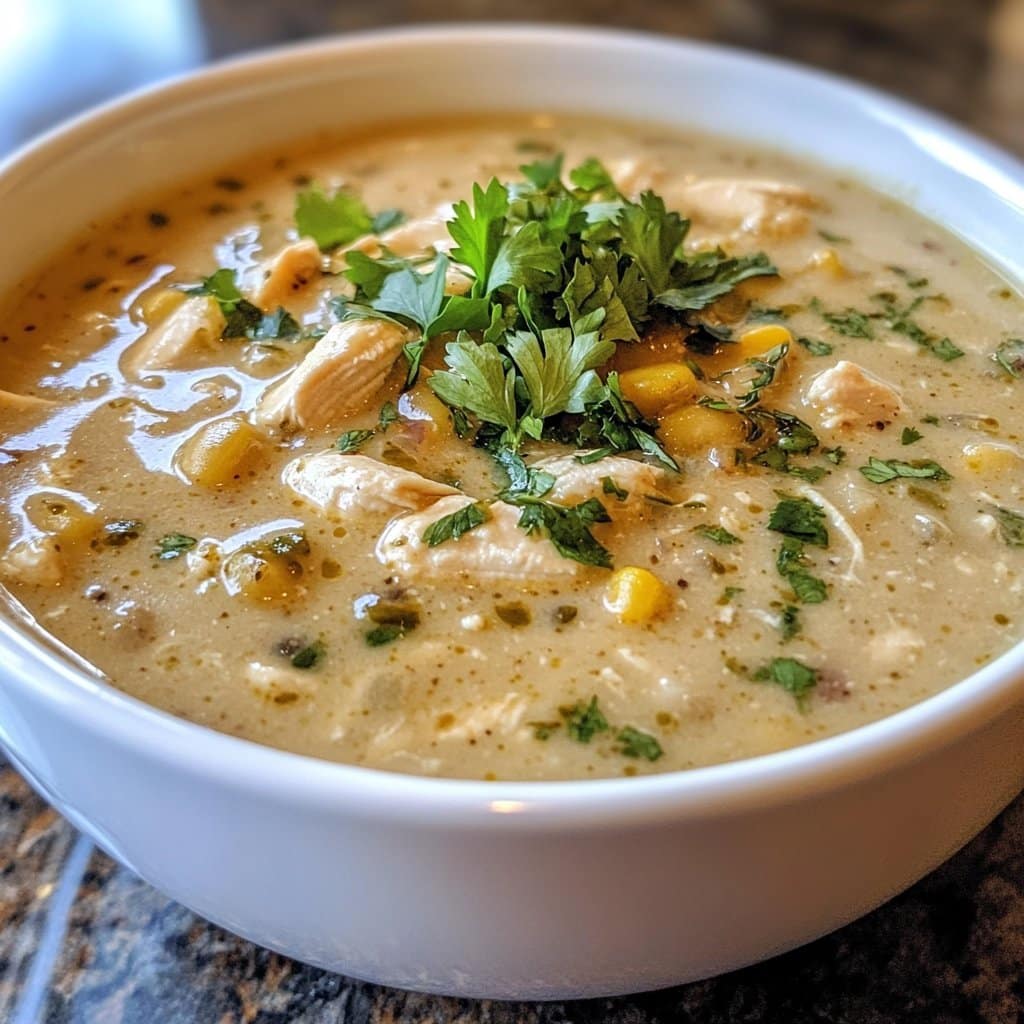 Receta de Chili Blanco de Pollo Cremoso en Olla de Cocción Lenta