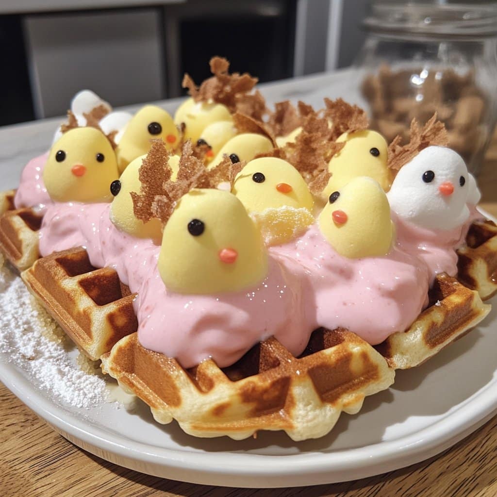 Receta de Waffles de Malvavisco Inspirados en Peep