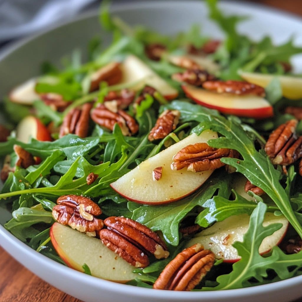 Receta de Ensalada de Rúcula y Manzana con Nueces de Pacana y Jarabe de Arce