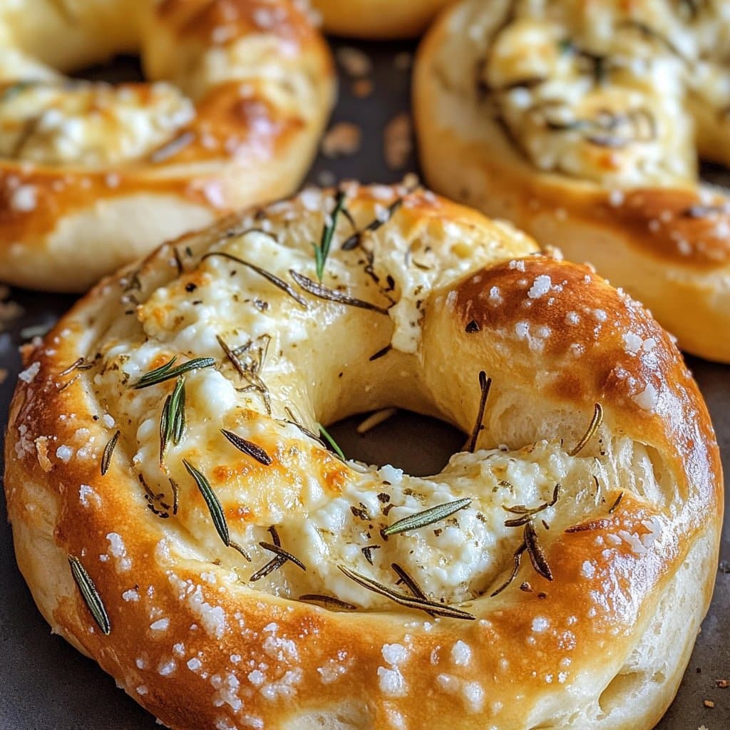 Pretzels de romero y parmesano rellenos de mozzarella