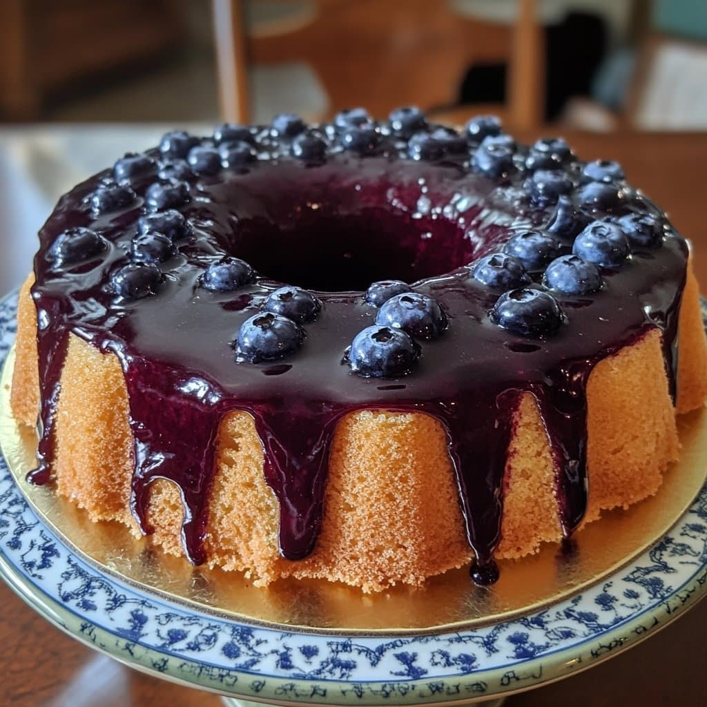 Pastel de Chiffon de Limón con Glaseado de Arándano