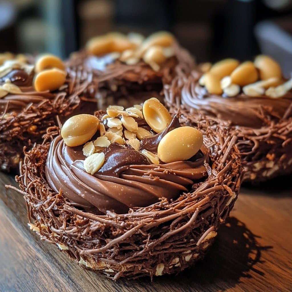 Nidos de pájaro de chocolate y mantequilla de maní