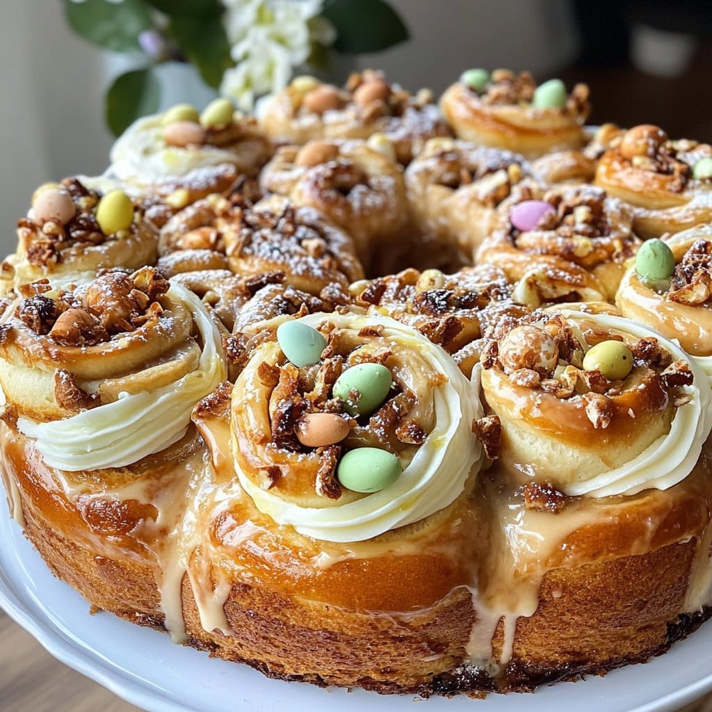 Rollos de canela en cesta de Pascua