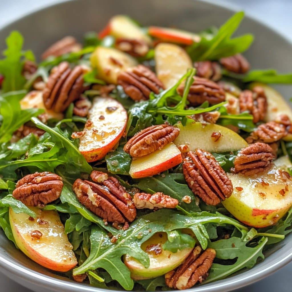 Receta de Ensalada de Rúcula y Manzana con Nueces de Pacana y Jarabe de Arce