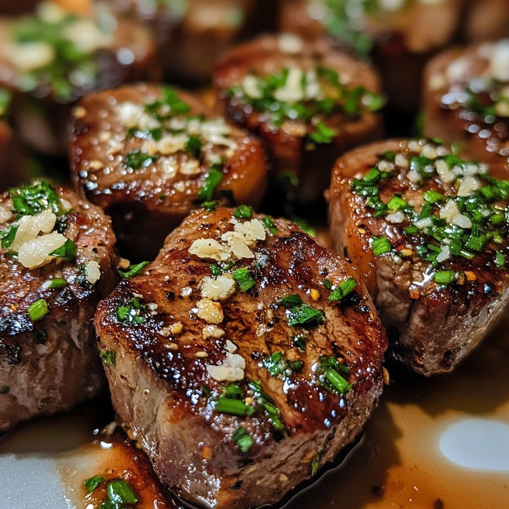 Bocados de filete con mantequilla de ajo y parmesano llenos de sabor