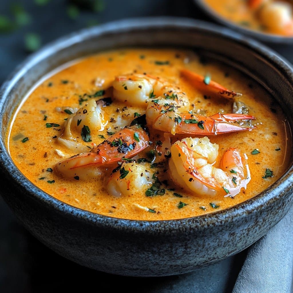 Receta deliciosa de bisque de mariscos con cangrejo y camarones