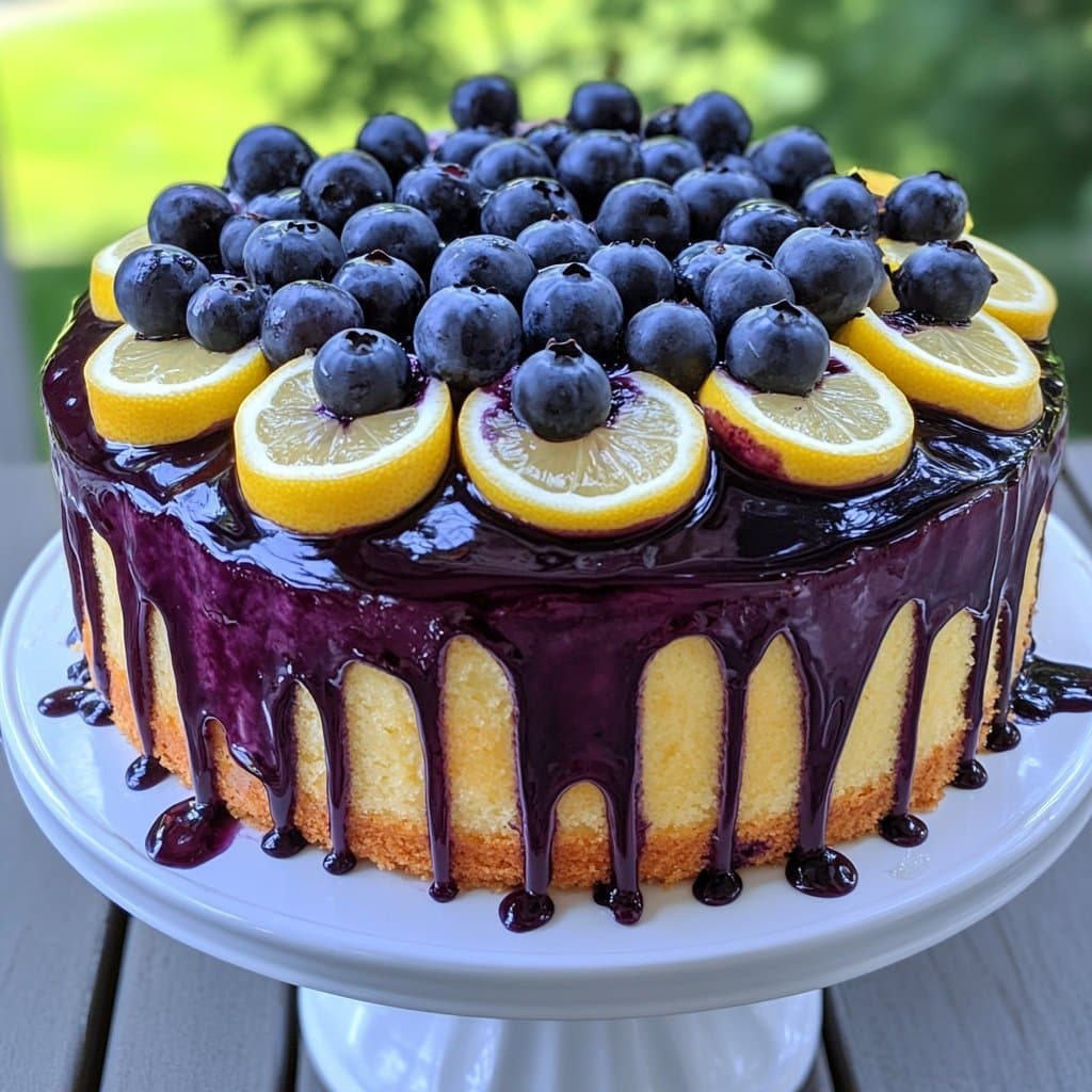 Pastel de Chiffon de Limón con Glaseado de Arándano