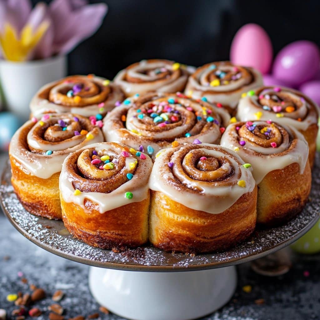 Rollos de canela en cesta de Pascua