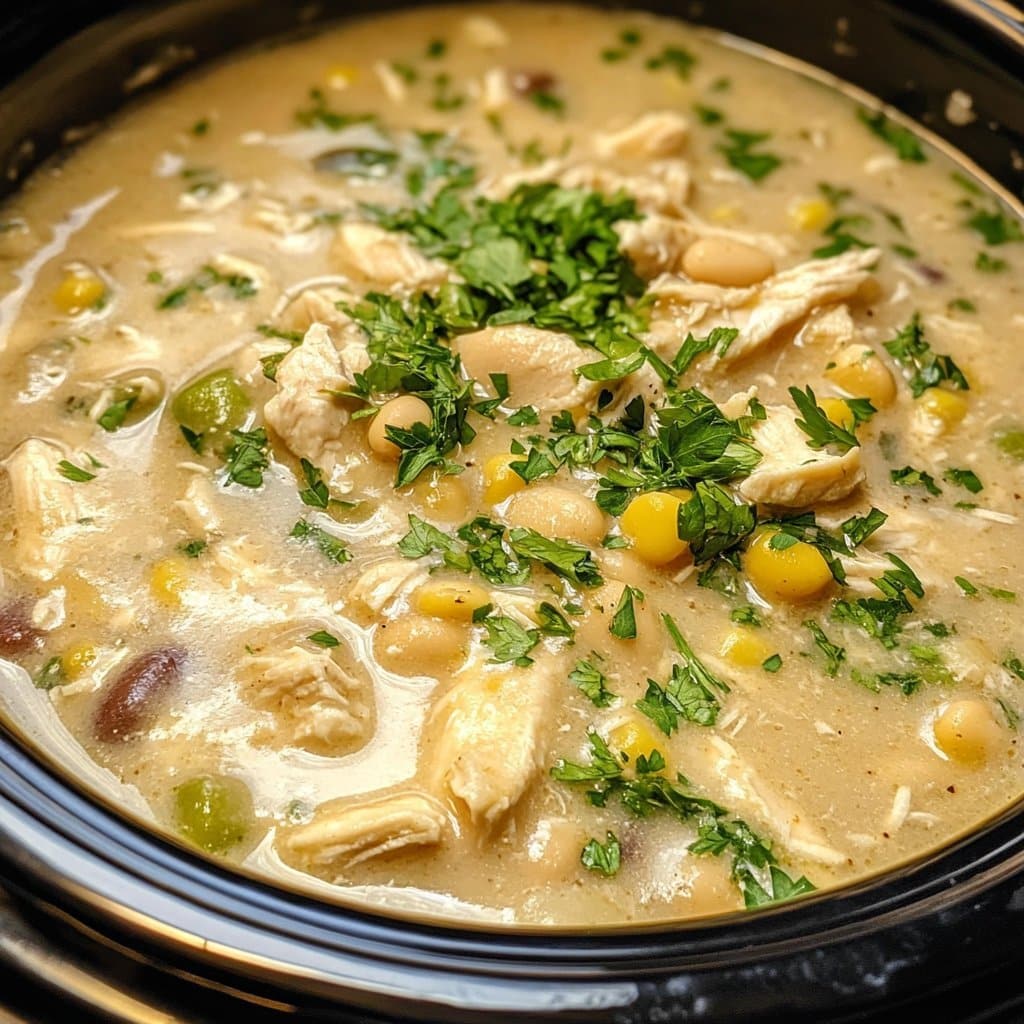 Receta de Chili Blanco de Pollo Cremoso en Olla de Cocción Lenta