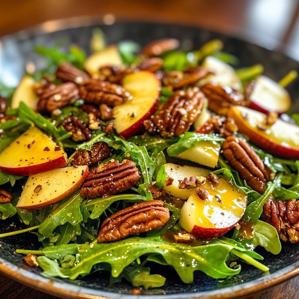 Receta de Ensalada de Rúcula y Manzana con Nueces de Pacana y Jarabe de Arce