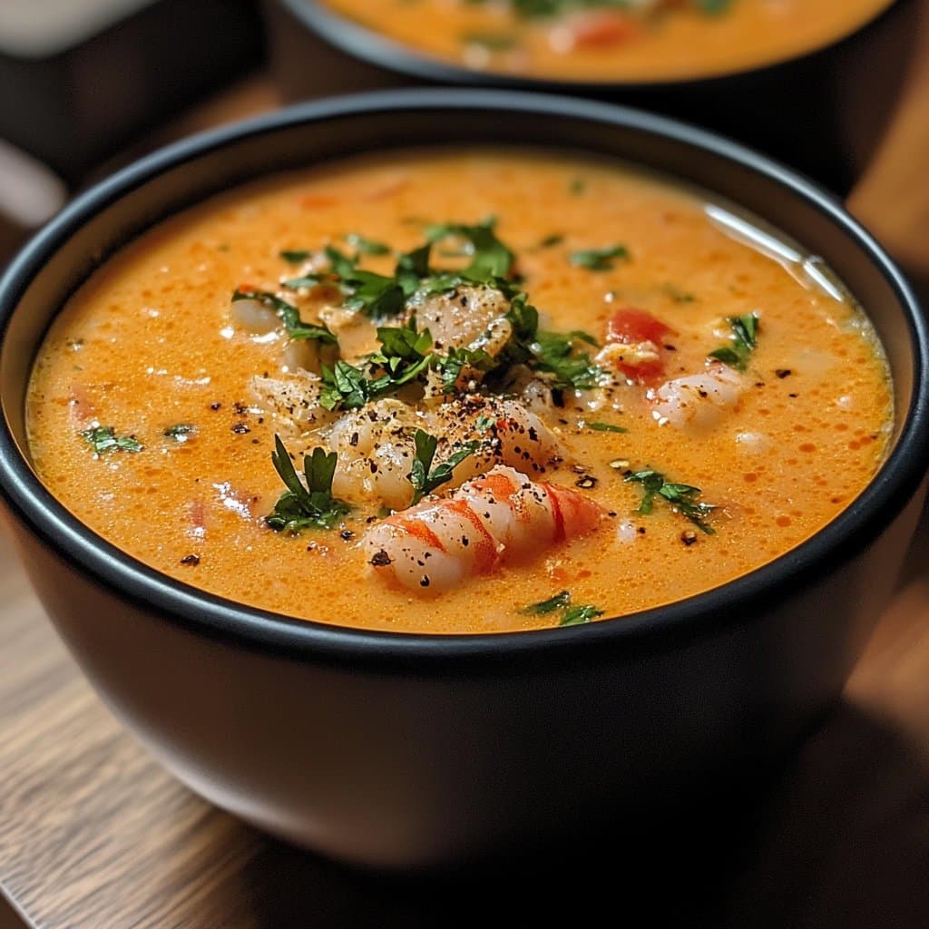 Receta deliciosa de bisque de mariscos con cangrejo y camarones
