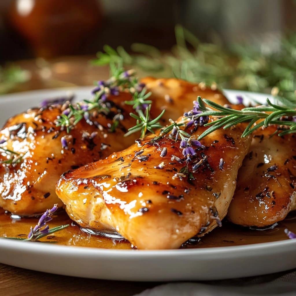 Pollo glaseado con miel de lavanda