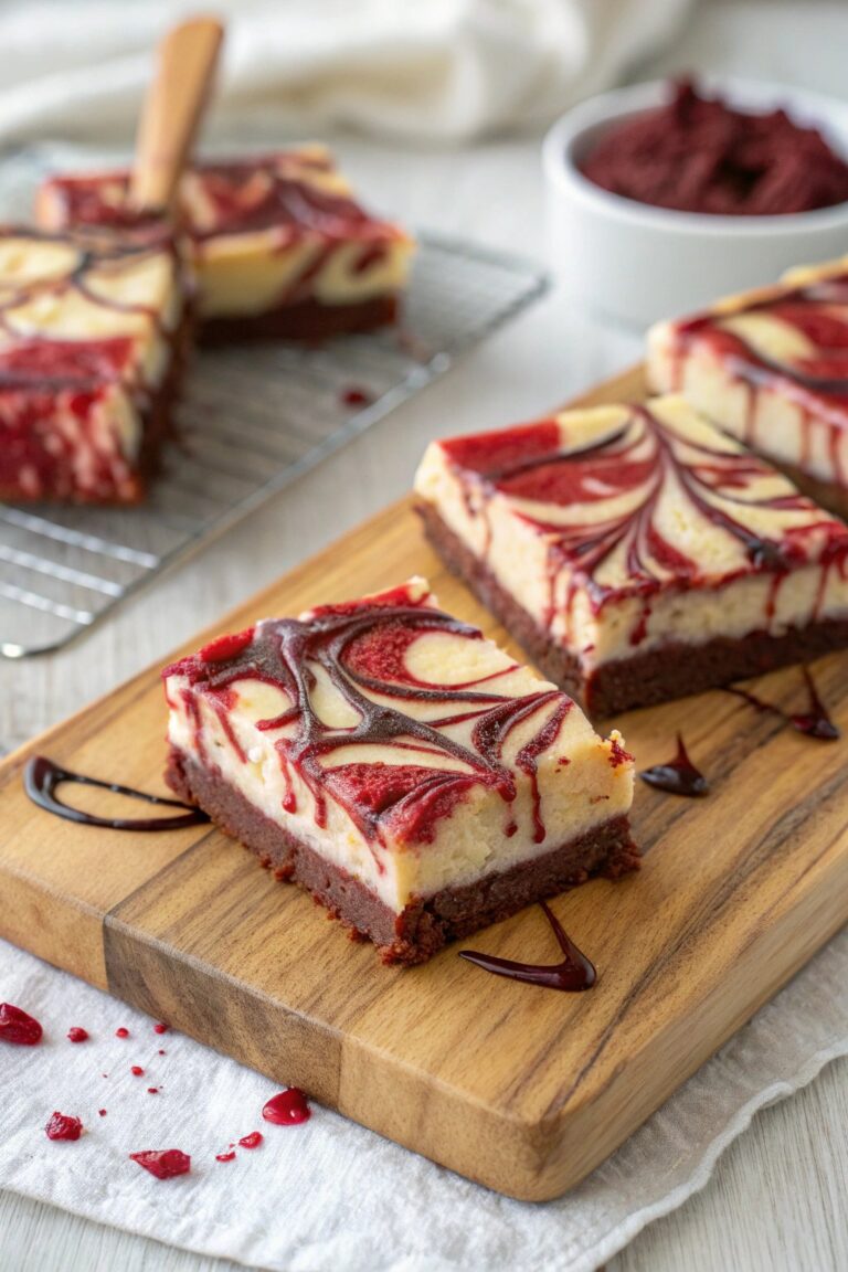 Receta de barras de tarta de queso de mármol terciopelo rojo