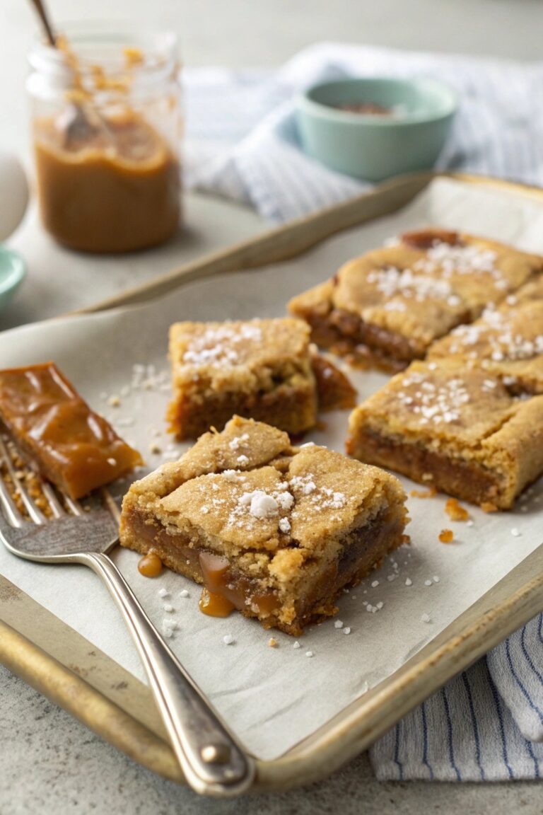 Receta decadente de barras de galleta con caramelo salado