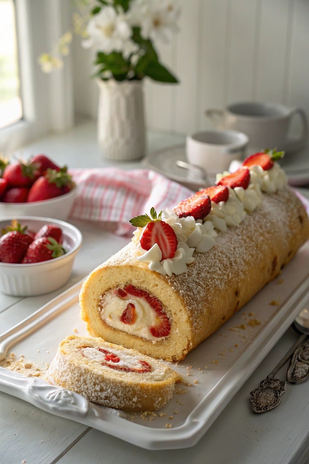 Receta de Rollos de Pastel de Queso con Fresa
