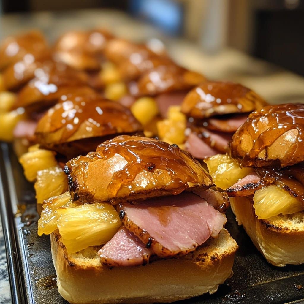 Mini sándwiches de jamón glaseado con piña