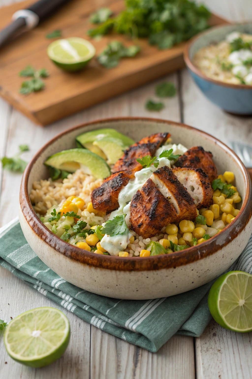 Receta de Tazón de Pollo con Elote Callejero Apetitoso