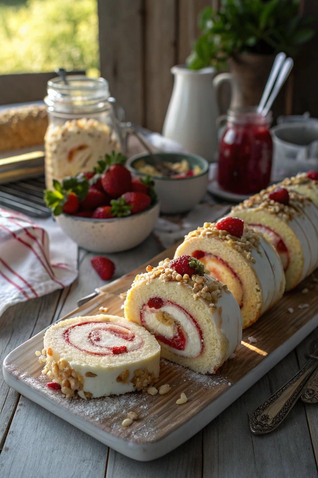 Receta de Rollos de Pastel de Queso con Fresa