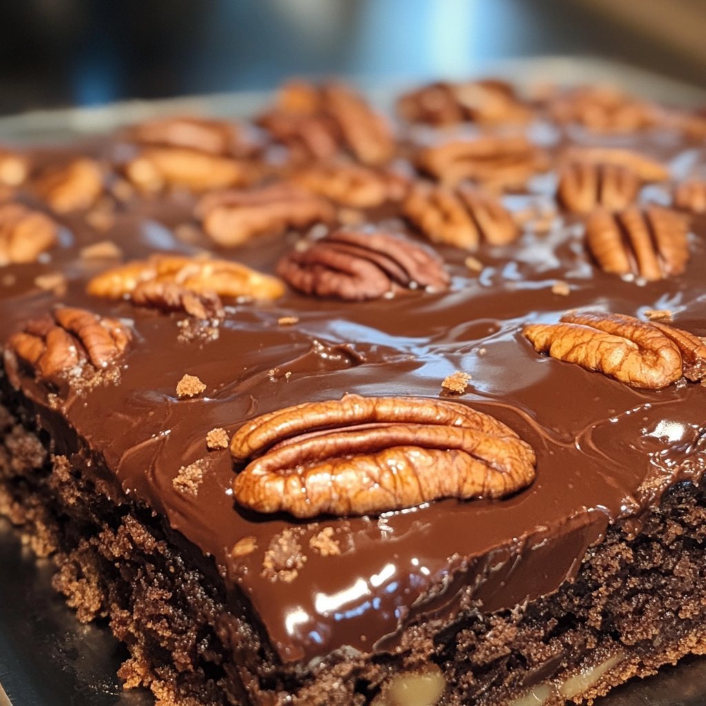 Receta de Pastel Pegajoso de Mantequilla con Nuez Pecan y Chocolate