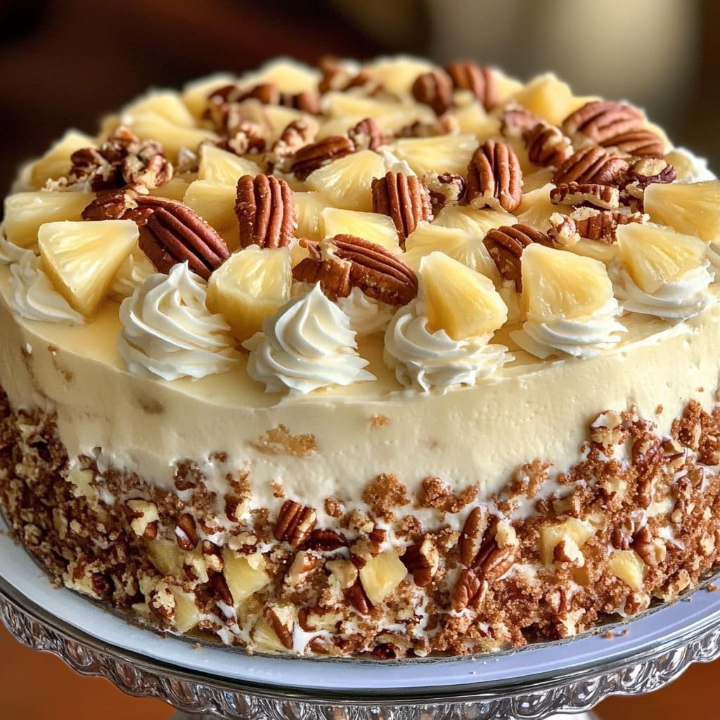 Receta de Pastel Cremoso Sureño de Piña y Pacanas