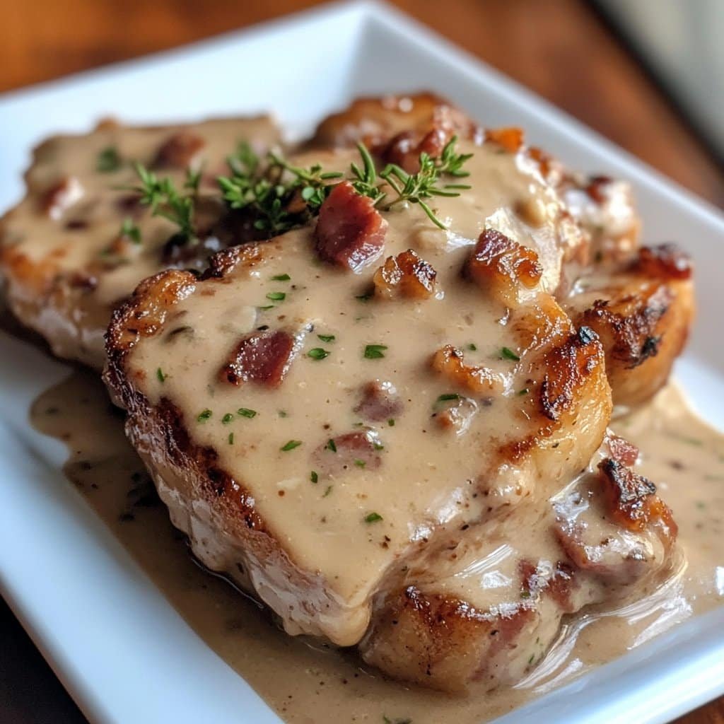 Chuletas de cerdo con tocino cremoso: un plato principal delicioso