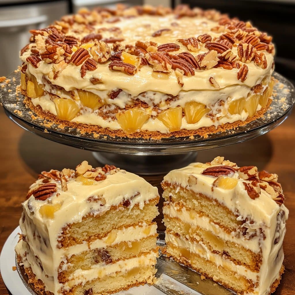 Receta de Pastel Cremoso Sureño de Piña y Pacanas