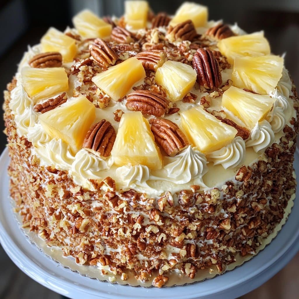 Receta de Pastel Cremoso Sureño de Piña y Pacanas