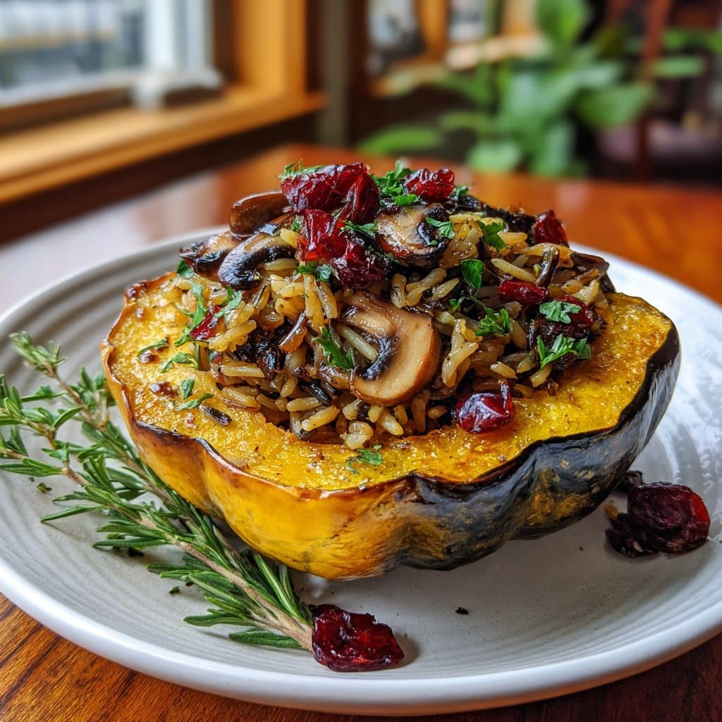 Calabaza Bellota Rellena con Arroz Salvaje y Champiñones – Reconfortante y Saludable