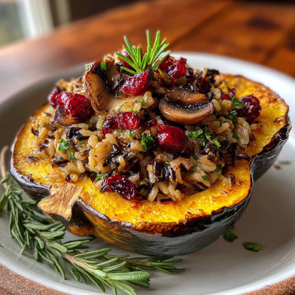 Calabaza Bellota Rellena con Arroz Salvaje y Champiñones – Reconfortante y Saludable