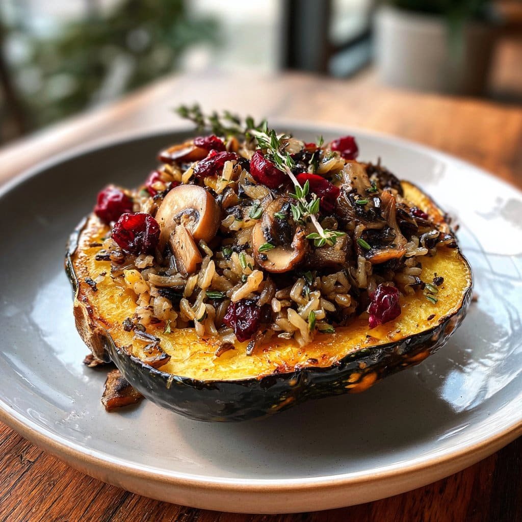Calabaza Bellota Rellena con Arroz Salvaje y Champiñones – Reconfortante y Saludable