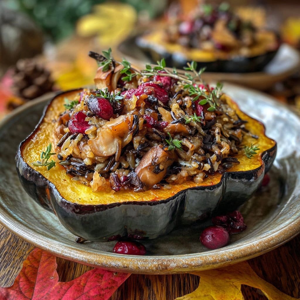 Calabaza Bellota Rellena con Arroz Salvaje y Champiñones – Reconfortante y Saludable