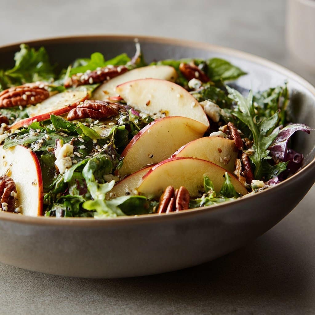 Ensalada de Cosecha de Otoño con Manzana, Nueces Pecan y Vinagreta de Arce y Dijon