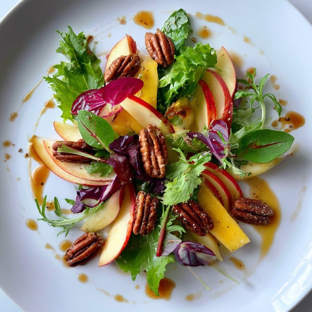 Ensalada de Cosecha de Otoño con Manzana, Nueces Pecan y Vinagreta de Arce y Dijon