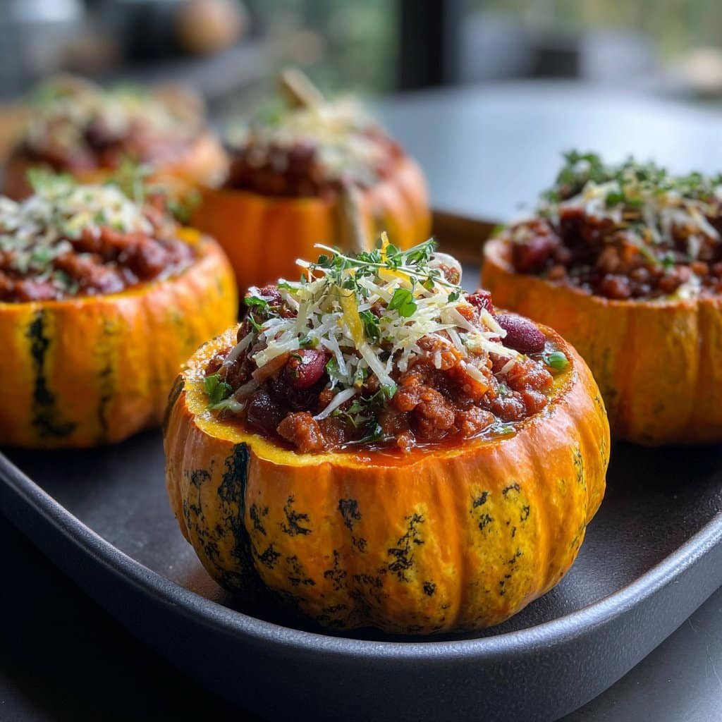 Mini calabazas rellenas de chile: tazones comestibles para una comida festiva