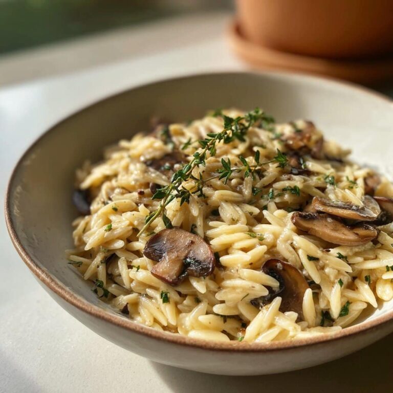 Sartén de Orzo Cremoso Saludable con Champiñones y Tomillo – Confort en Una Sola Sartén