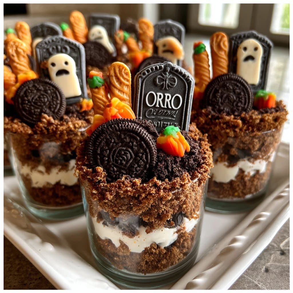 Vasos de Tierra de Cementerio – Dulce Fácil de Halloween con Pudín y “Tierra” de Oreo