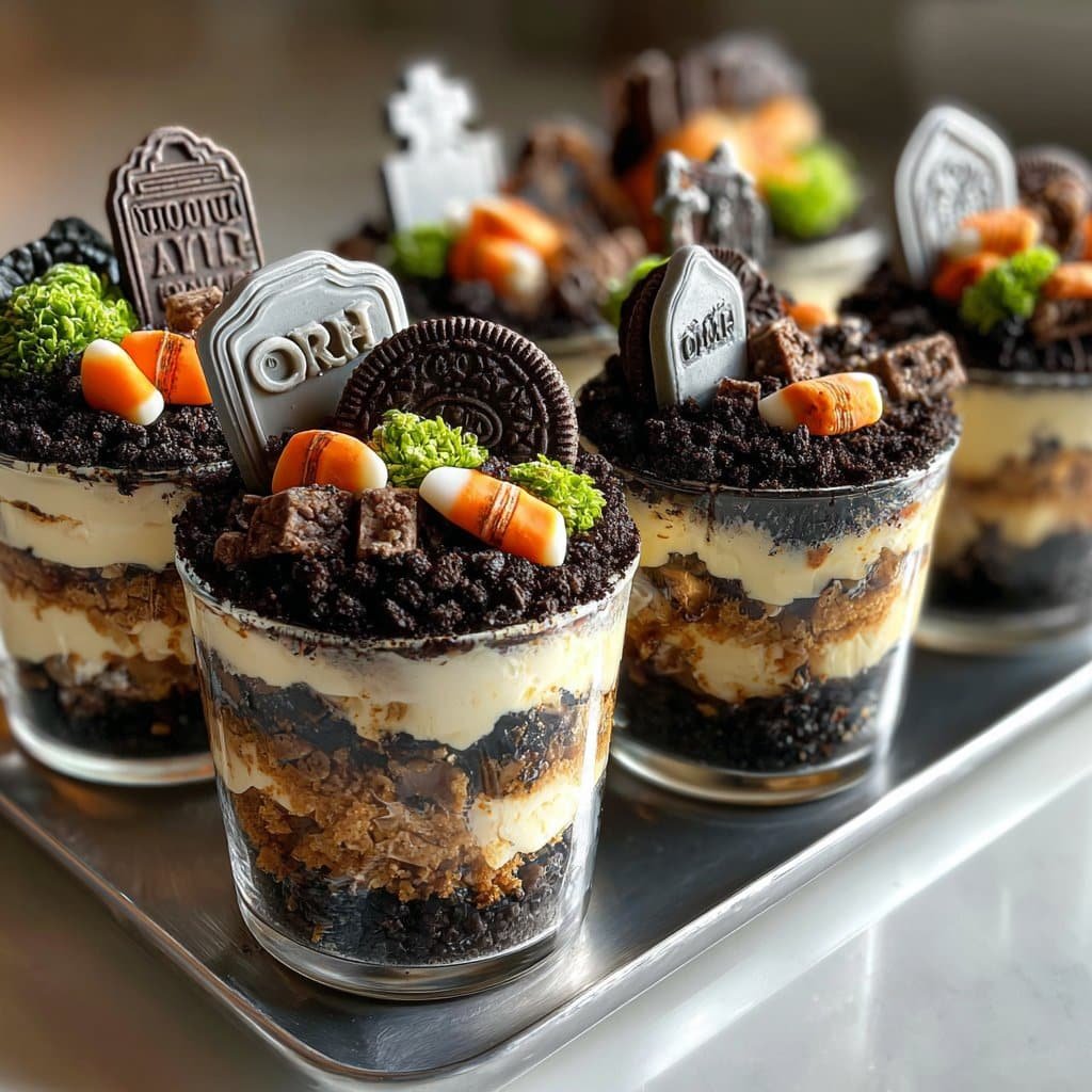 Vasos de Tierra de Cementerio – Dulce Fácil de Halloween con Pudín y “Tierra” de Oreo
