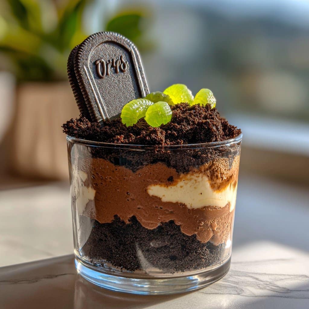Vasos de Tierra de Cementerio – Dulce Fácil de Halloween con Pudín y “Tierra” de Oreo