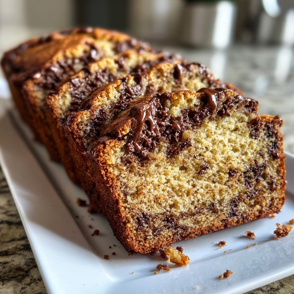 Pan de plátano súper húmedo con chispas de chocolate derretidas