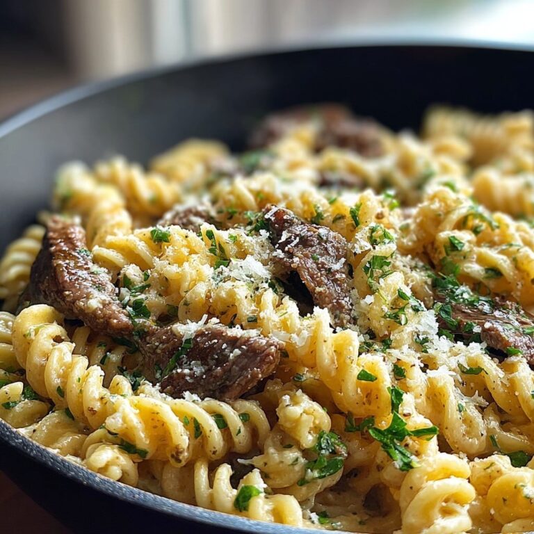 Pasta de Filete Cremoso con Ajo y Mantequilla con Fusilli – Rica y Sabrosa