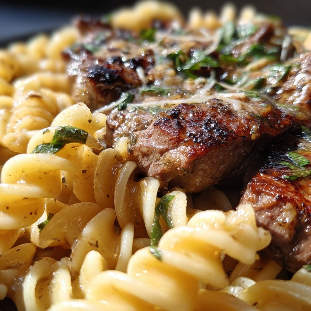 Pasta de Filete Cremoso con Ajo y Mantequilla con Fusilli – Rica y Sabrosa