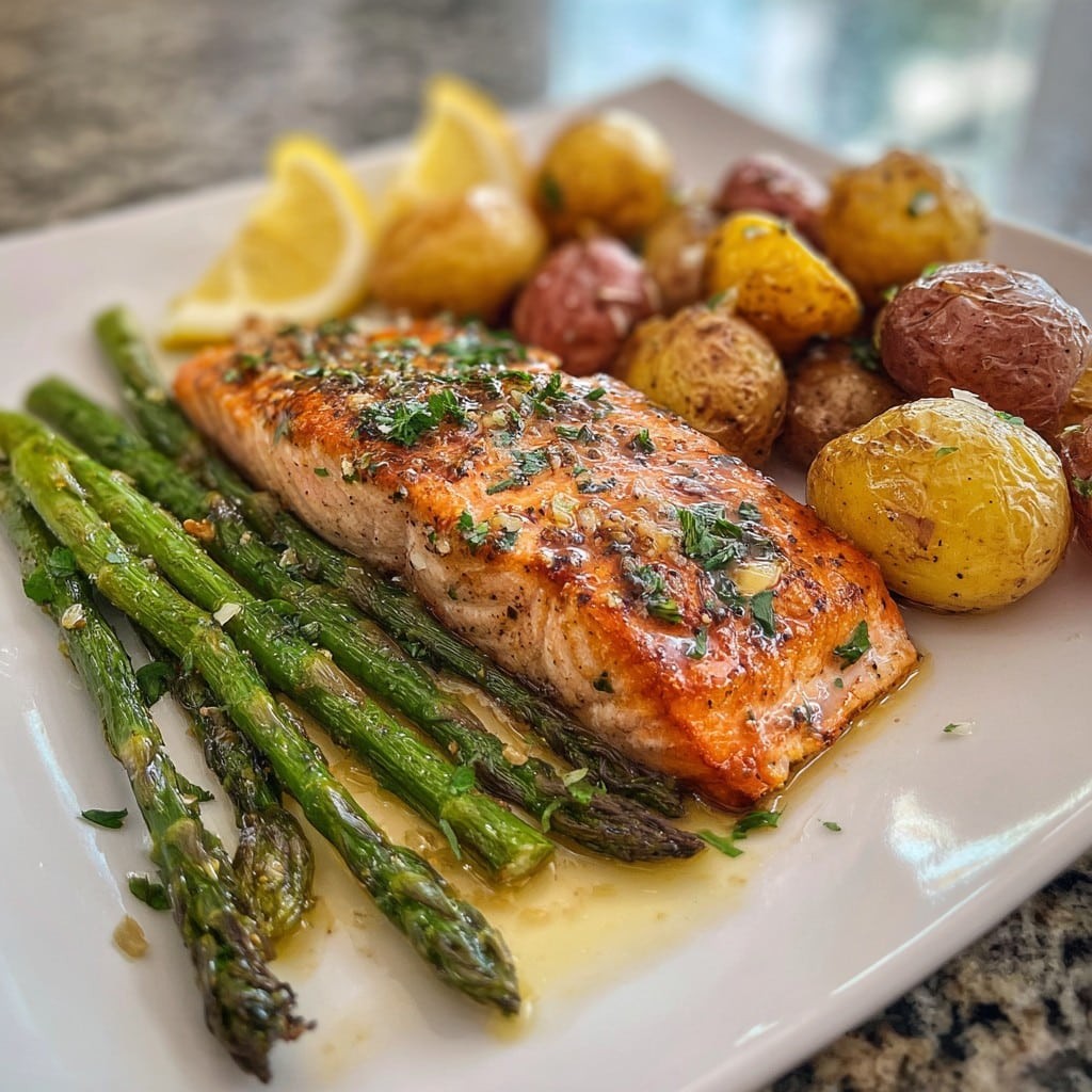 Salmón al Horno con Patatas y Espárragos