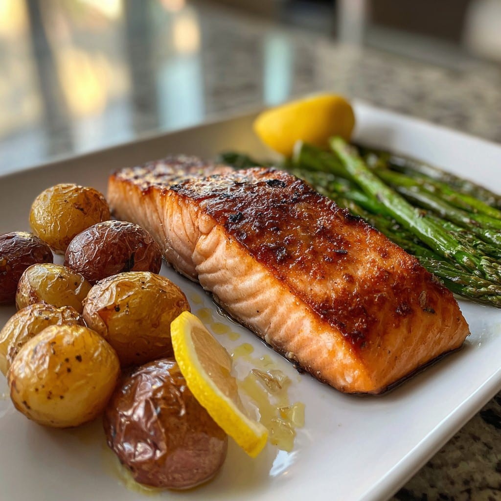 Salmón al Horno con Patatas y Espárragos