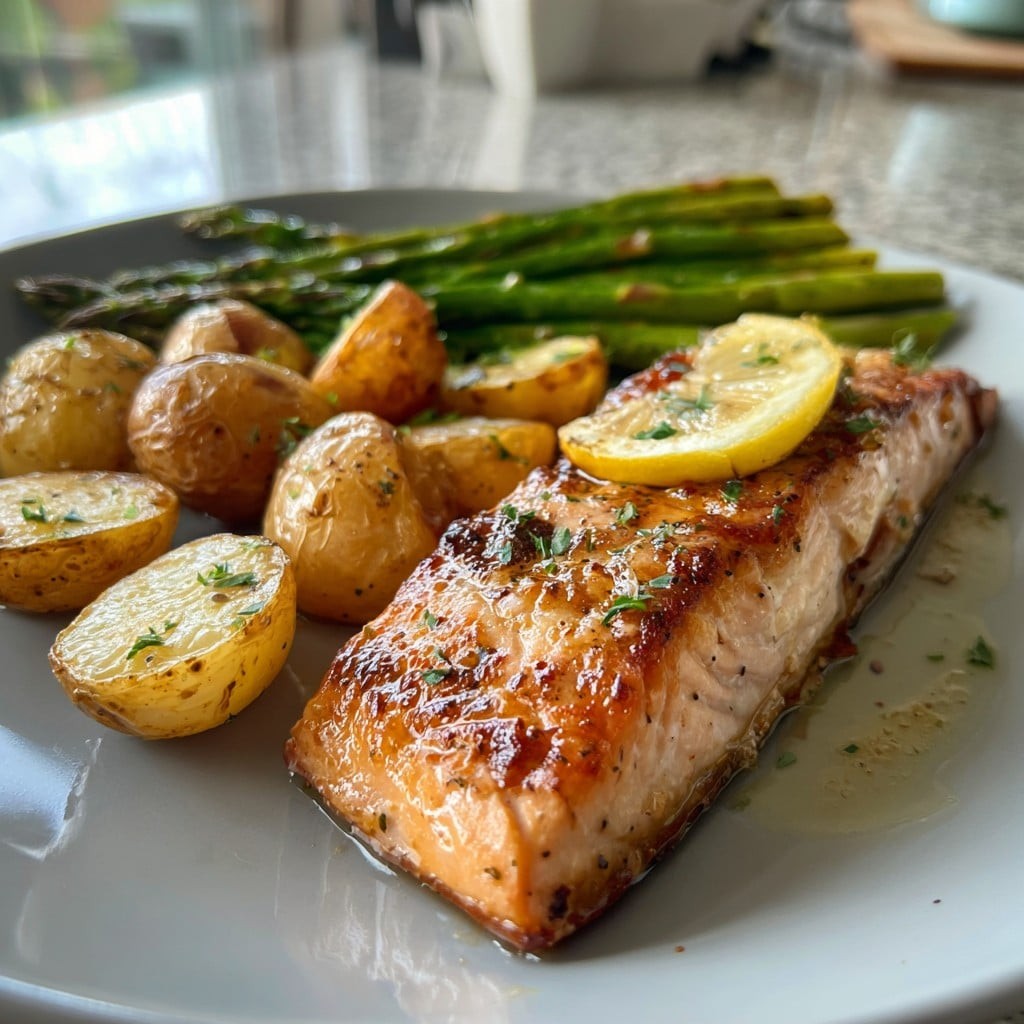 Salmón al Horno con Patatas y Espárragos
