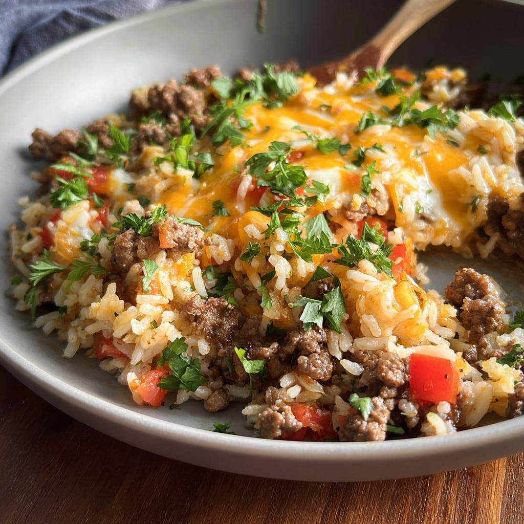 Sartén de Arroz con Carne Molida – Cena Fácil de Una Sola Sartén para Entre Semana