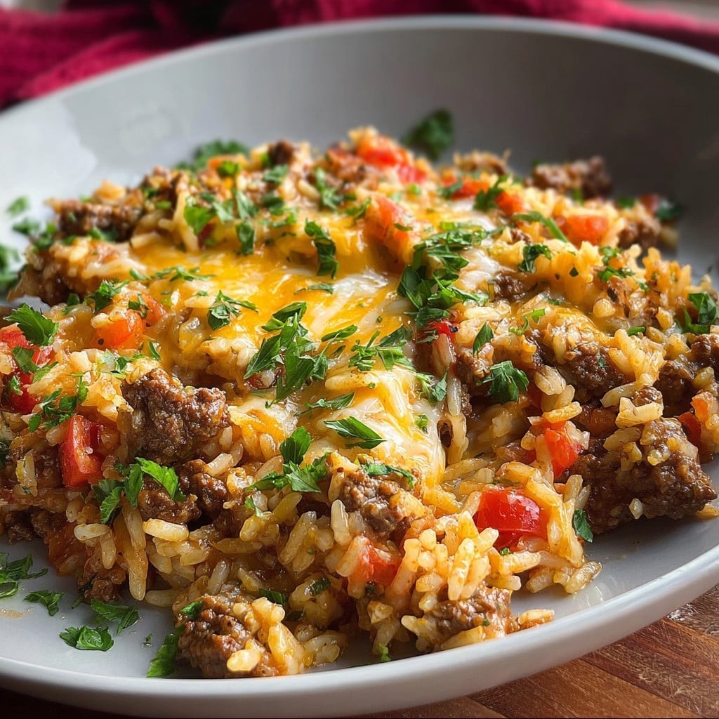 Sartén de Arroz con Carne Molida – Cena Fácil de Una Sola Sartén para Entre Semana