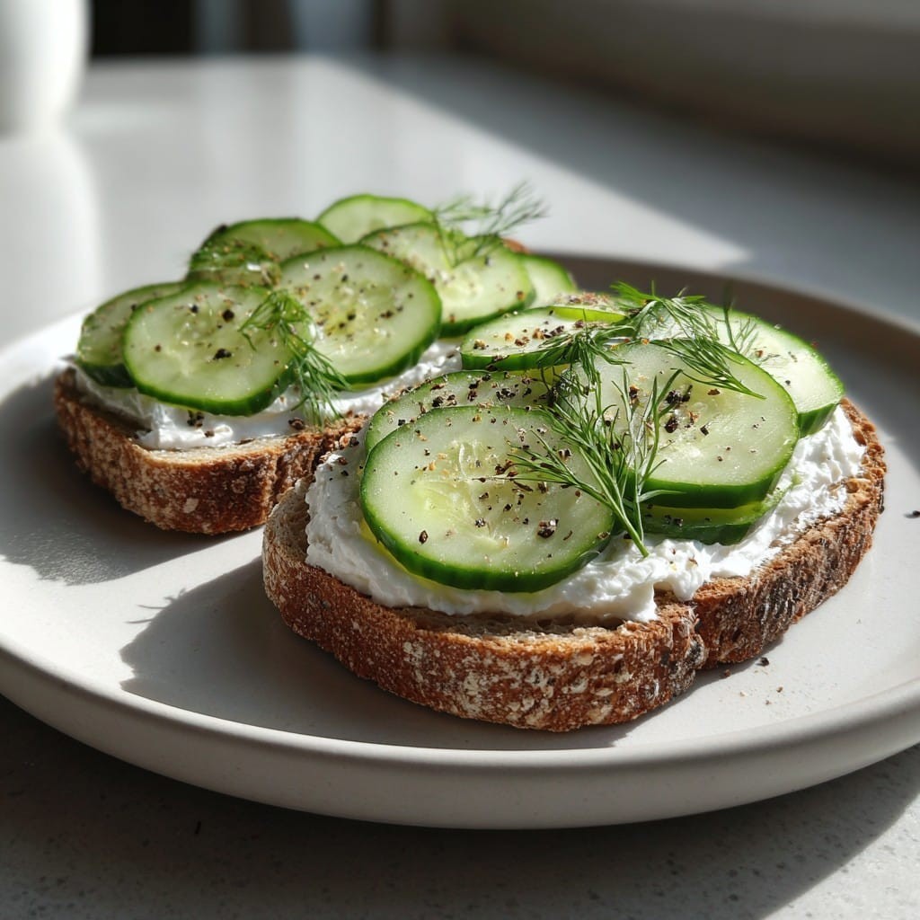 Tostada saludable de pepino con queso crema ligero – Fresca y crujiente