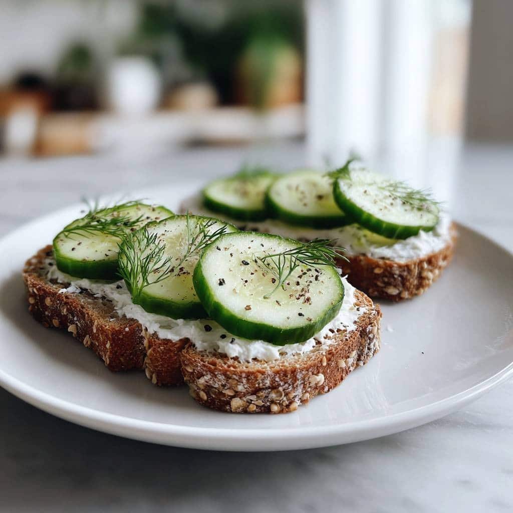 Tostada saludable de pepino con queso crema ligero – Fresca y crujiente